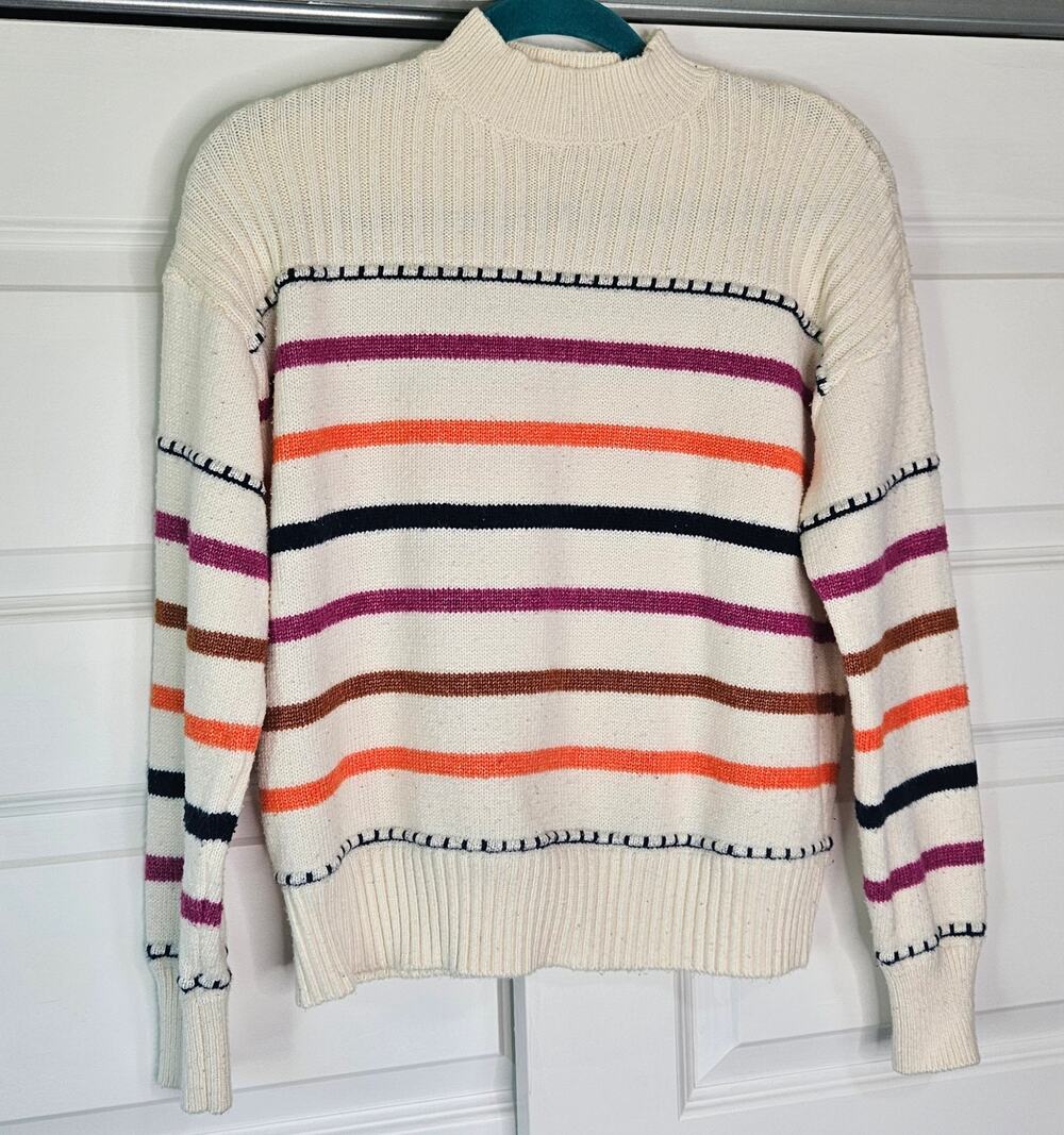 St. John's Bay Cream Mock Neck Striped Knit Sweater Size PL